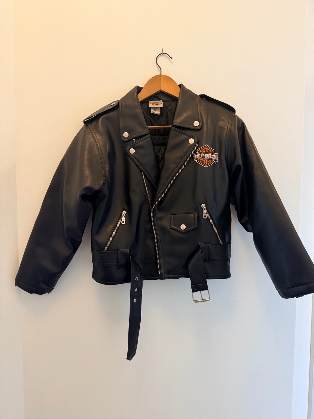 Harley-Davidson Black Faux Leather Biker Jacket with Patch